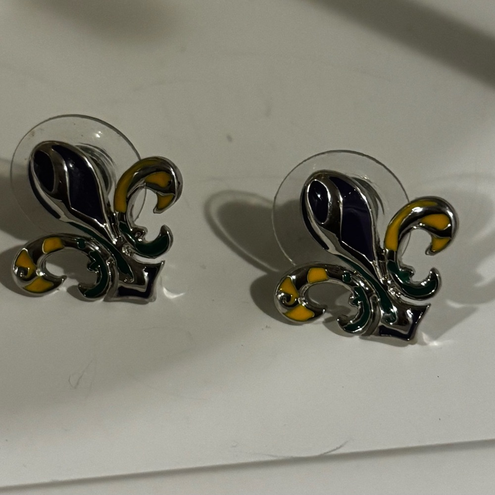 Mardi Gras Colors on Fleur-de-Lis Post Earrings